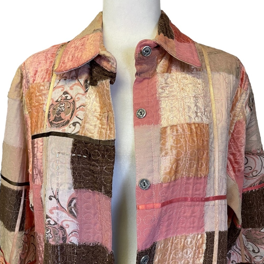 Multiples Pink Orange Brown Patchwork Jacket Medi… - image 2